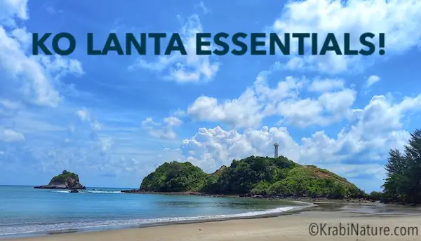 View of beach at National Park in Krabi with title, "Ko Lanta Essentials"