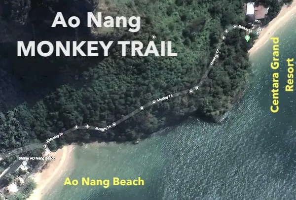 Aerial view of Ao Nang Monkey Trail in Krabi, Thailand.