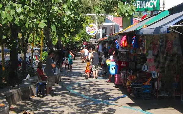 Shopping at street stalls in Ao Nang Beach in Krabi, Thailand.
