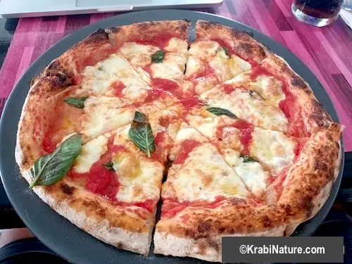 Bouganville's margherita pizza in Ao Nang Beach, Krabi.