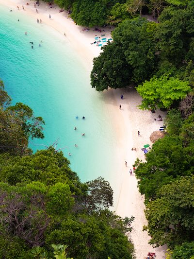 Ko Hong Beach as seen from the viewpoint high overhead on the adjacent limestone karst.