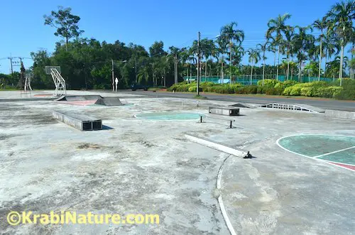 Skateboard park area in Thara Park, Krabi Town.