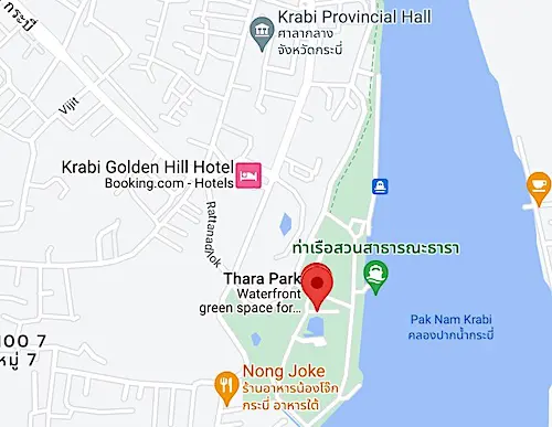 Google Map of Thara Park in Krabi Town, Thailand.