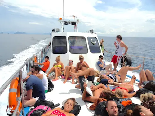 Crowded ferry to Ko Phi Phi Islands from Krabi mainland.