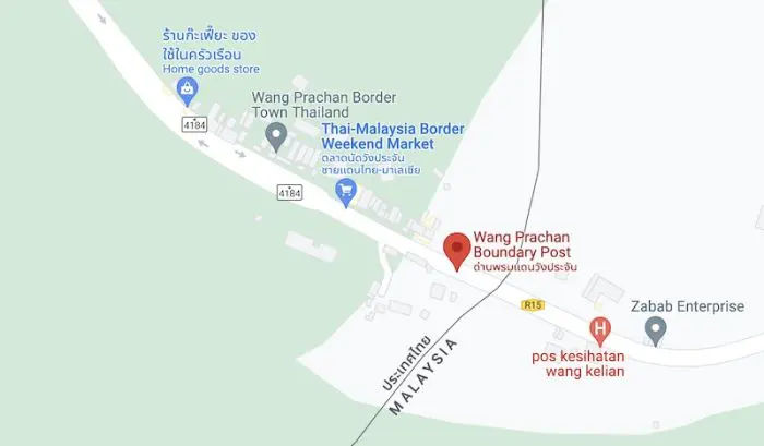 Satun, Thailand and Wang Kelian, Malaysia (Wang Prachan) Border Post crossing map.