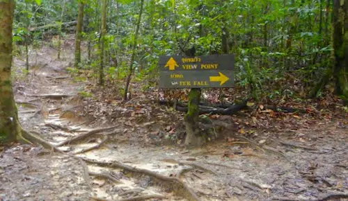 Waterfall or Peak sign at Ngorn Nak Mountain, Tub Kaak, Krabi, Thailand.