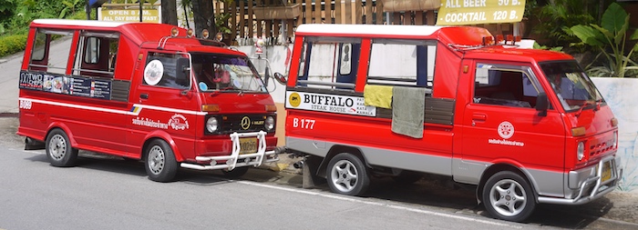 Modern tuk-tuk taxis in Ao Nang Krabi Thailand.