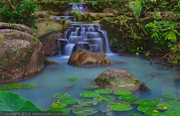Waterfall ponds at a wilderness resort in Krabi, Thailand.